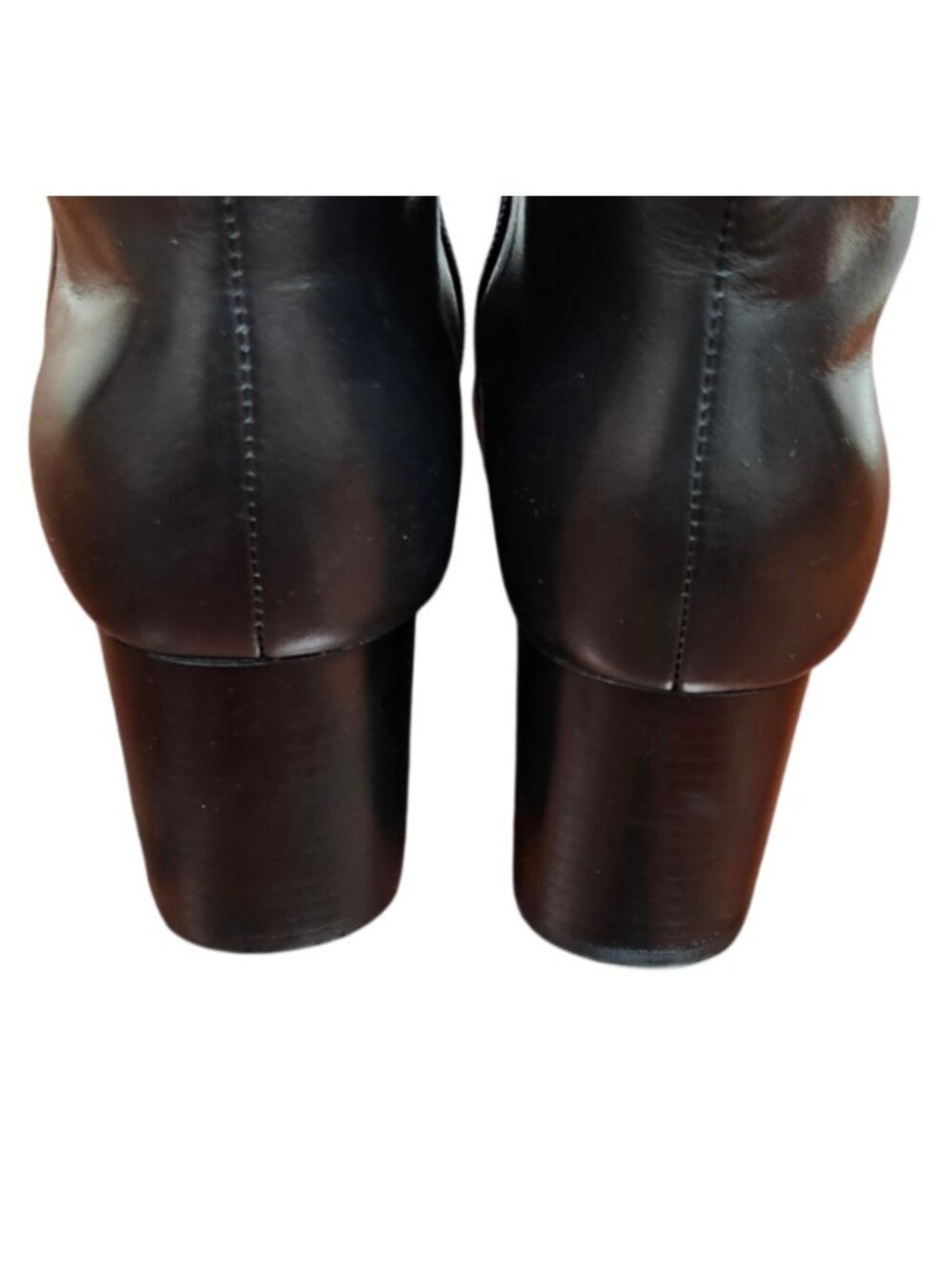 Paige Black Leather Knee High Boots Block Heel Minimalist Tall Zip Riding Boots - Picture 9 of 15